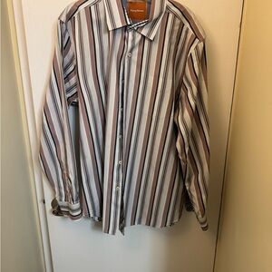 Tommy Bahama Vertical Striped Shirt in Gray Brown White